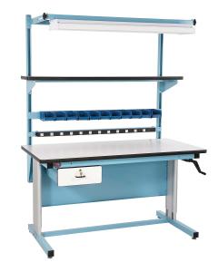 Ergonomic work bench, hand crank adjust bench